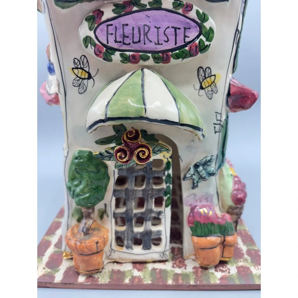 Heather Goldminc Blue Sky Hand Painted Ceramic French Village Fleuriste Luminary